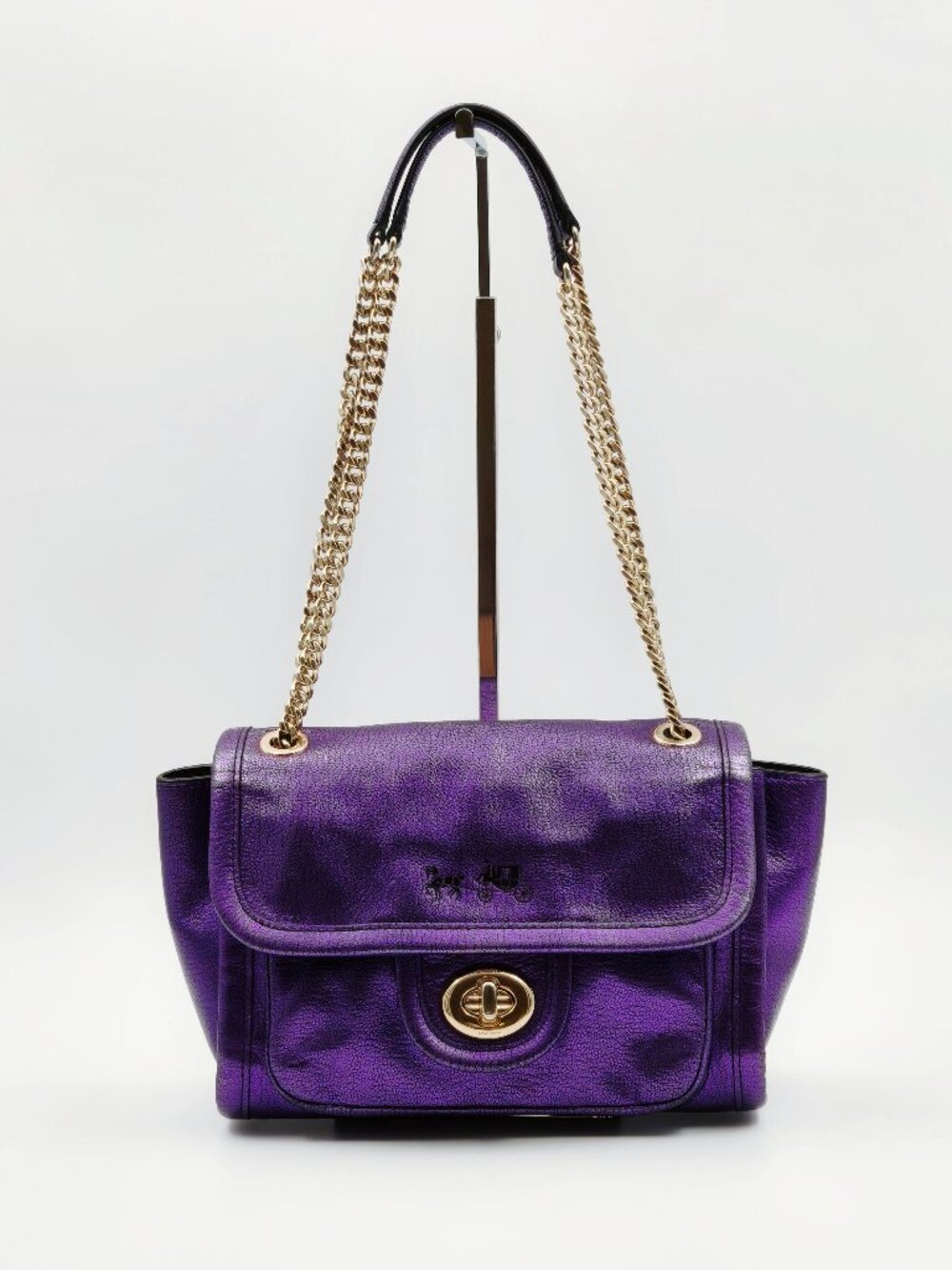 Coach Metallic Purple Leather Chain Shoulder Crossbody Bag Gold Hardware